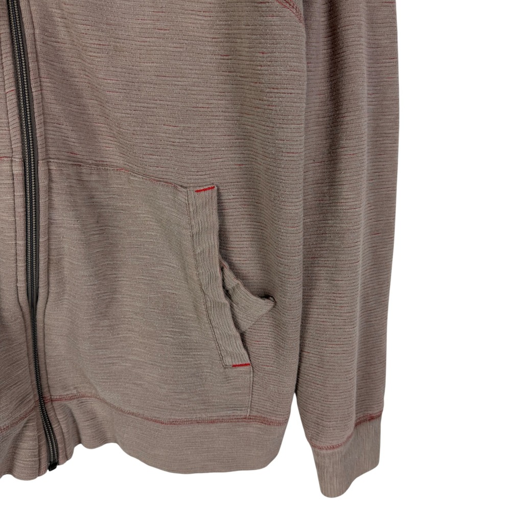 Prana Men's Large Full Zip Hoodie Tan Red Organic Cotton Textured‎ Rib Knit - Picture 4 of 11